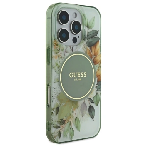Kup Guess GUHMP16XHFWBDCEN Apple iPhone 16 Pro Max Hardcase IML Blume & Tonal Circle MagSafe grün - GUE3677 - {ean13} - Sklep Home Screen