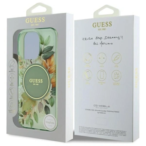 Kup Guess GUHMP16XHFWBDCEN Apple iPhone 16 Pro Max Hardcase IML Blume & Tonal Circle MagSafe grün - GUE3677 - {ean13} - Sklep Home Screen