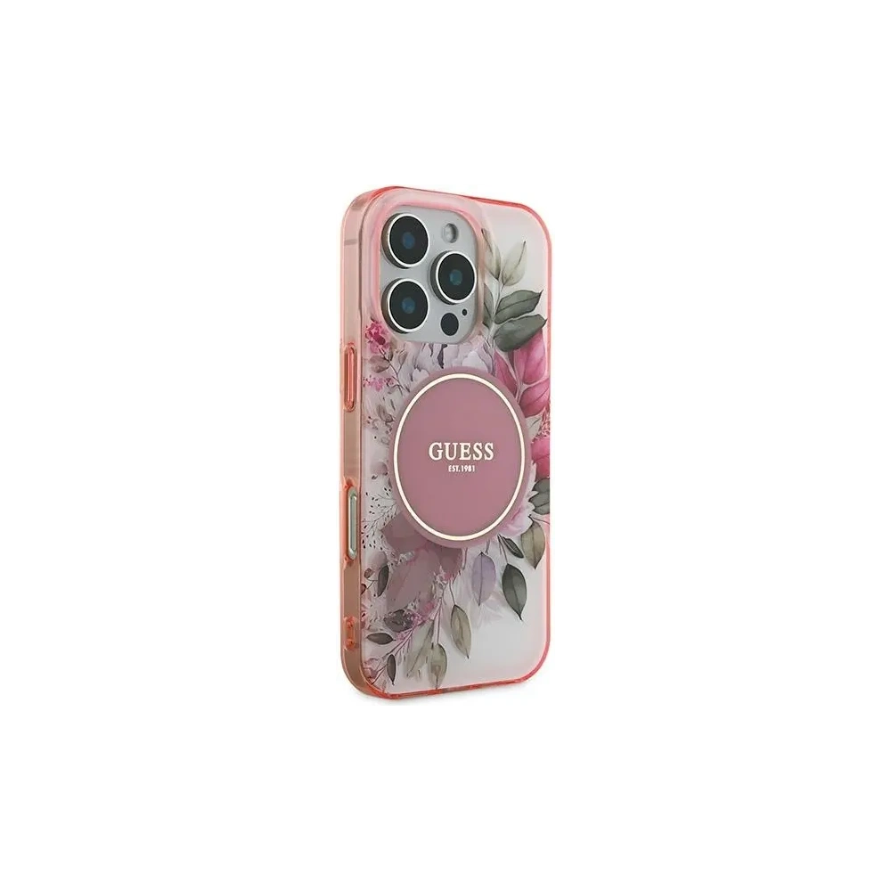 Etui Guess GUHMP16XHFWBDCEP Apple iPhone 16 Pro Max hardcase IML Flower & Tonal Circle MagSafe różowy/pink