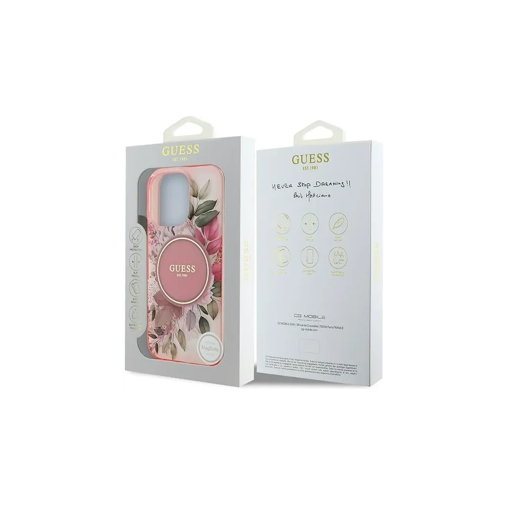 Etui Guess GUHMP16XHFWBDCEP Apple iPhone 16 Pro Max hardcase IML Flower & Tonal Circle MagSafe różowy/pink