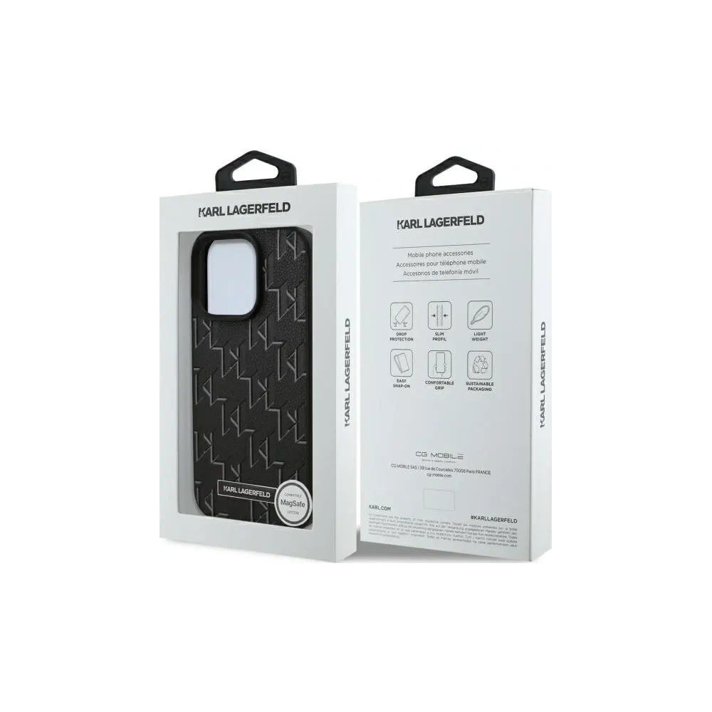 Etui Karl Lagerfeld KLHMP16XPKHPORPK Apple iPhone 16 Pro Max hardcase Leather Monogram Metal Logo MagSafe czarny/black