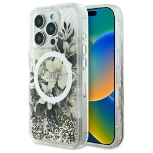 Buy Guess GUHMP16XLFMWTE Apple iPhone 16 Pro Max hardcase Liquid Glitter Flower MagSafe beige - GUE3681 - {ean13} - Home Screen Store Europe