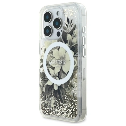 Buy Guess GUHMP16XLFMWTE Apple iPhone 16 Pro Max hardcase Liquid Glitter Flower MagSafe beige - GUE3681 - {ean13} - Home Screen Store Europe