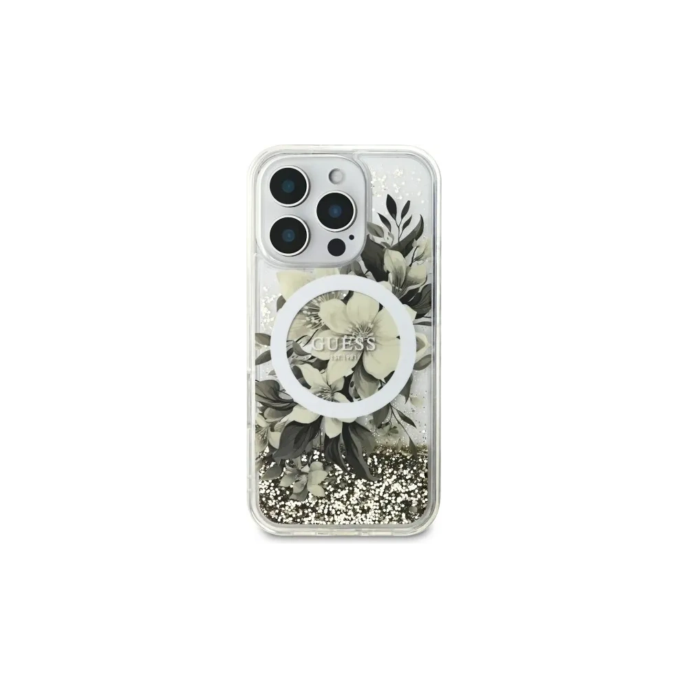 Etui Guess GUHMP16XLFMWTE Apple iPhone 16 Pro Max hardcase Liquid Glitter Flower MagSafe beżowy/beige