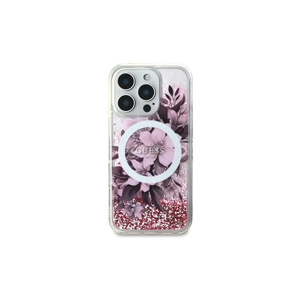 Etui Guess GUHMP16XLFMWTP Apple iPhone 16 Pro Max hardcase Liquid Glitter Flower MagSafe różowy/pink
