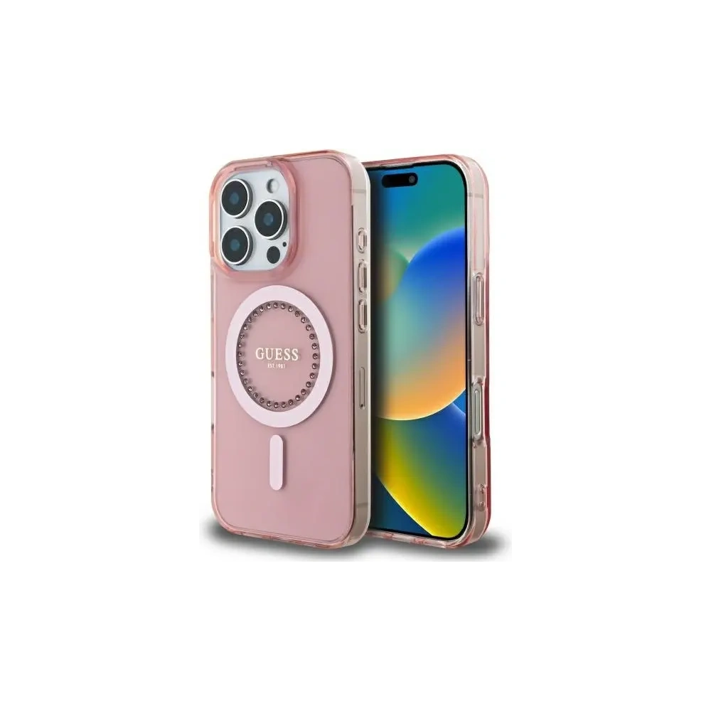 Etui Guess GUHMP16XPFTDTEP Apple iPhone 16 Pro Max hardcase IML Rhinestones MagSafe różowy/pink