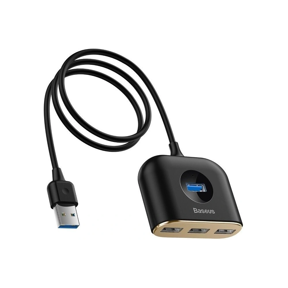 Adapter USB 4w1 Baseus Square Round, HUB USB 3.0 do 1x USB 3.0 + 3x USB 2.0, 1m (czarny)