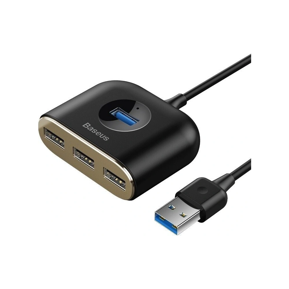 Adapter USB 4w1 Baseus Square Round, HUB USB 3.0 do 1x USB 3.0 + 3x USB 2.0, 1m (czarny)