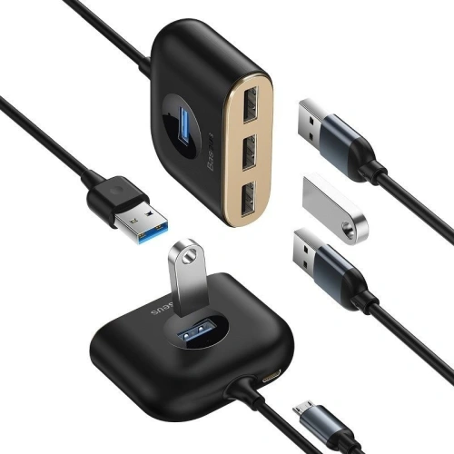 Kup Adapter USB 4w1 Baseus Square Round, HUB USB 3.0 do 1x USB 3.0 + 3x USB 2.0, 1m (czarny) - BSU1266BLK - {ean13} - Sklep Home Screen
