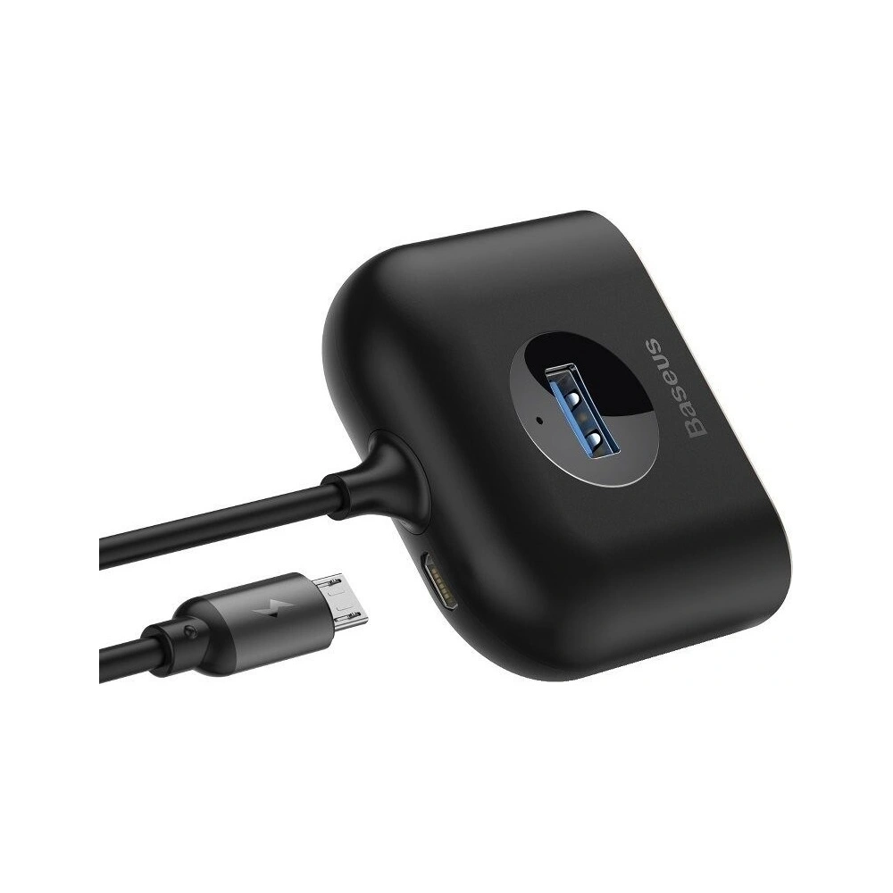 Adapter USB 4w1 Baseus Square Round, HUB USB 3.0 do 1x USB 3.0 + 3x USB 2.0, 1m (czarny)