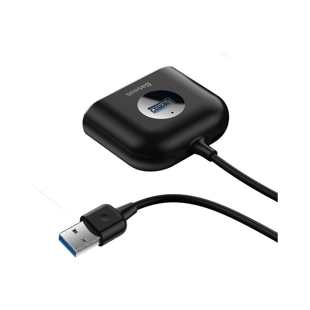 Adapter USB 4w1 Baseus Square Round, HUB USB 3.0 do 1x USB 3.0 + 3x USB 2.0, 1m (czarny)