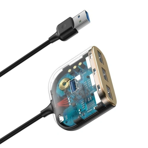 Kup Adaptér USB 4w1 Baseus Square Round, HUB USB 3.0 do 1x USB 3.0 + 3x USB 2.0, 1m (černý) - BSU1266BLK - {ean13} - Sklep Home Screen