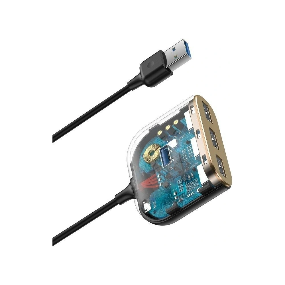 Adapter USB 4w1 Baseus Square Round, HUB USB 3.0 do 1x USB 3.0 + 3x USB 2.0, 1m (czarny)