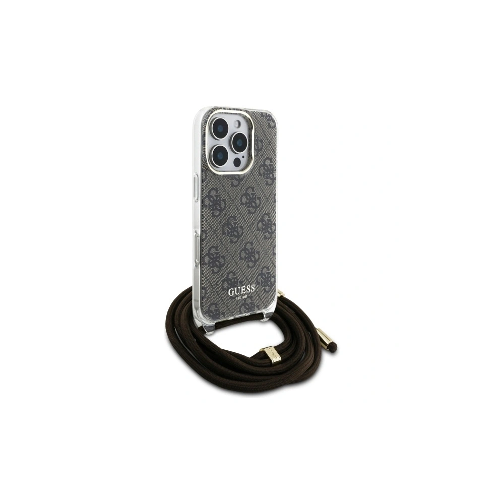 Etui Guess GUHCP16LHC4SEW Apple iPhone 16 Pro hardcase Crossbody Cord 4G Print brązowy/brown