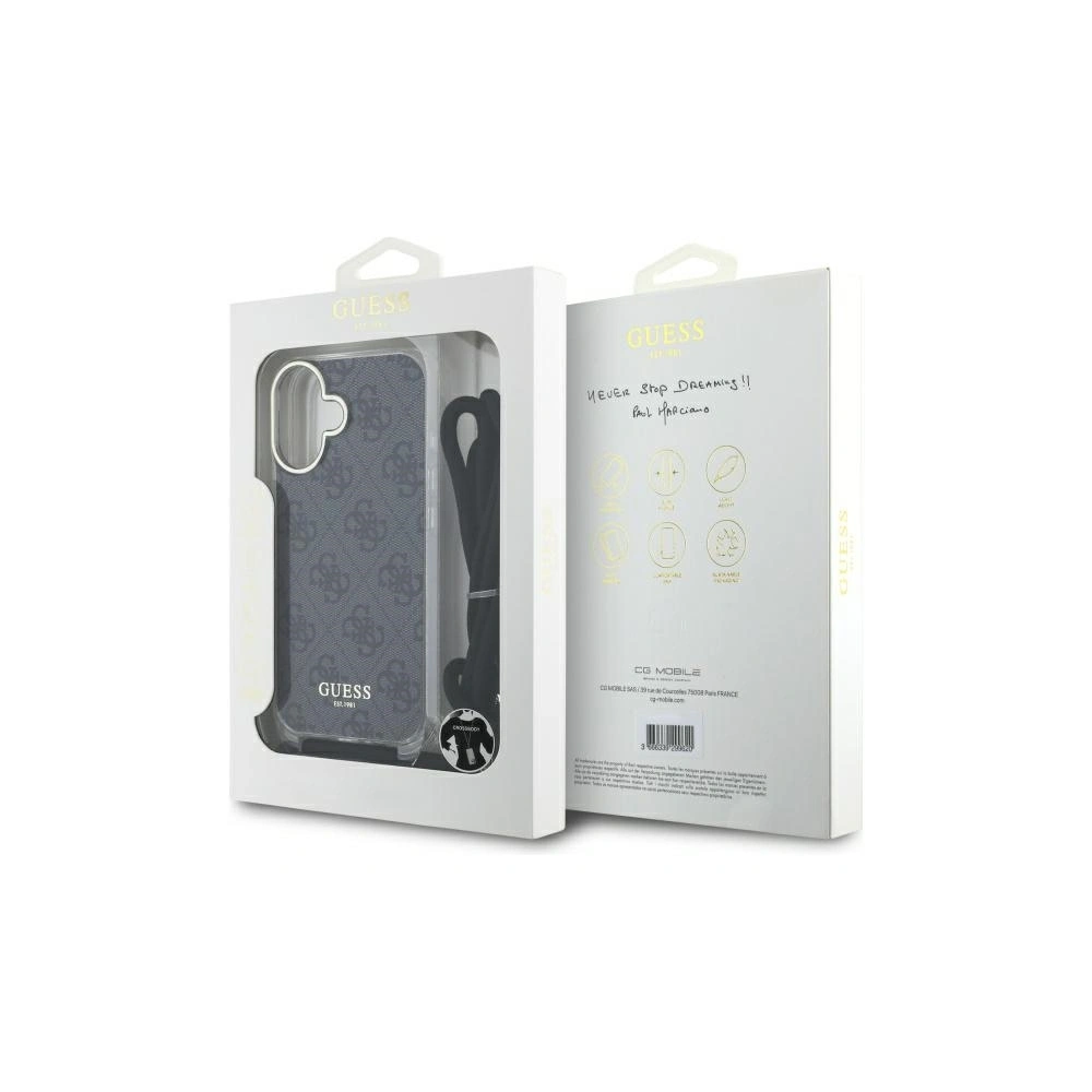 Etui Guess GUHCP16SHC4SEK Apple iPhone 16 hardcase Crossbody Cord 4G Print czarny/black