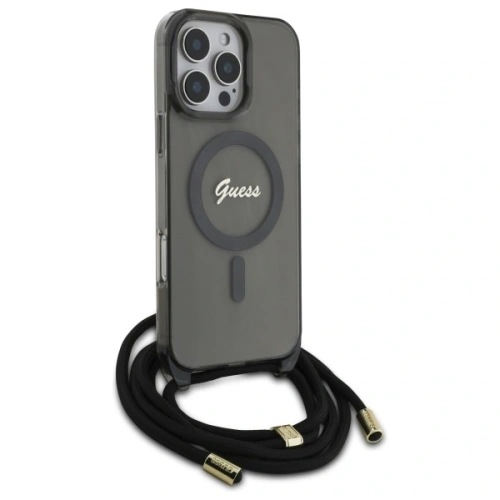 Kup Guess GUHMP16LHCTSGNSK Apple iPhone 16 Pro husă dură Crossbody Cord Script MagSafe neagră - GUE4078 - {ean13} - Sklep Home Screen