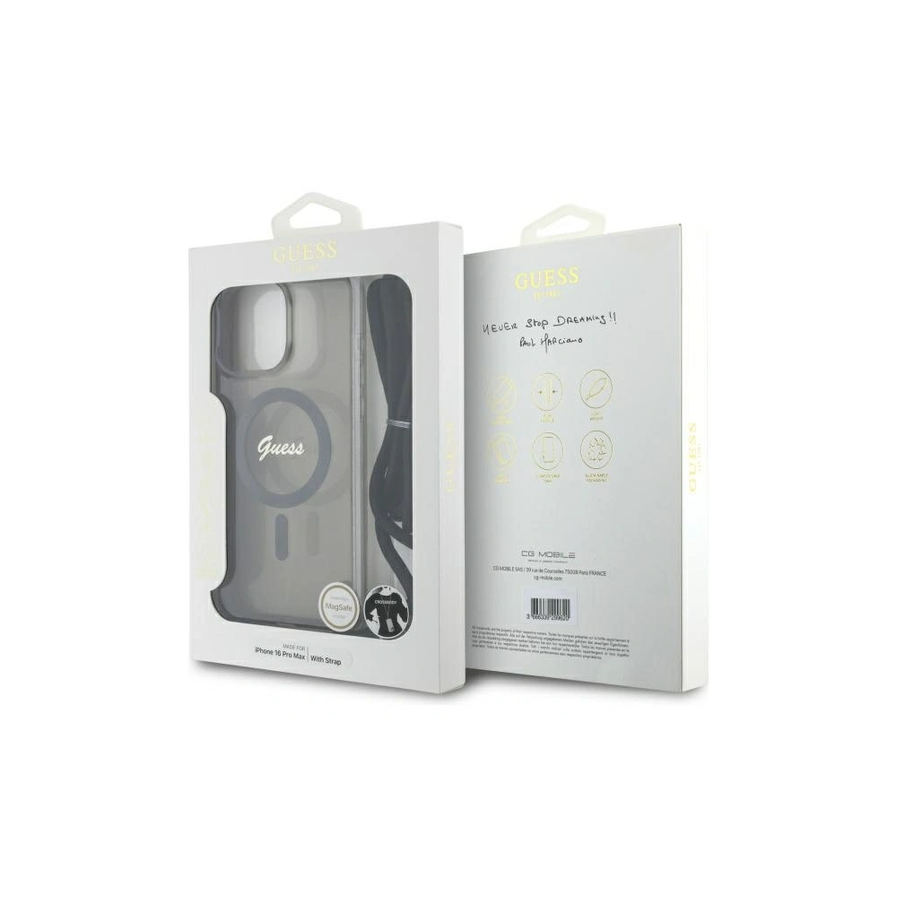 Etui Guess GUHMP16LHCTSGNSK Apple iPhone 16 Pro hardcase Crossbody Cord Script MagSafe czarny/black