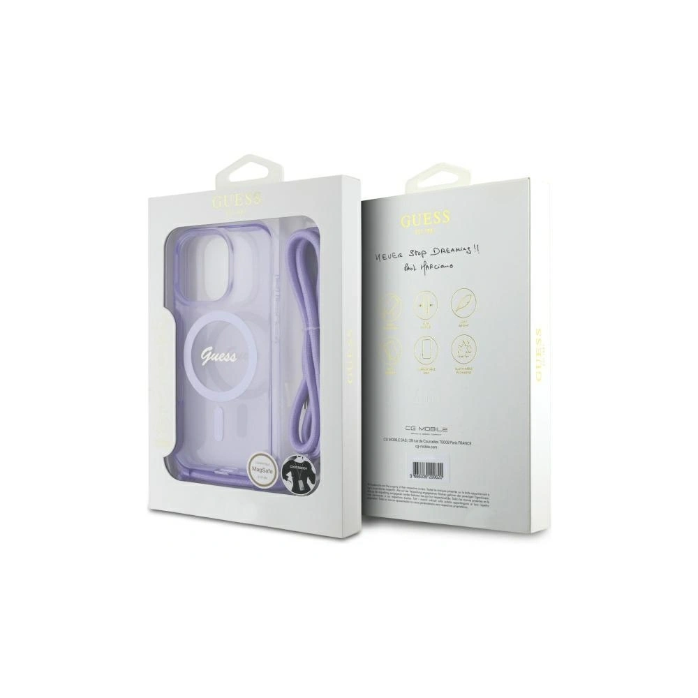 Etui Guess GUHMP16LHCTSGNSU Apple iPhone 16 Pro hardcase Crossbody Cord Script MagSafe fioletowy/purple