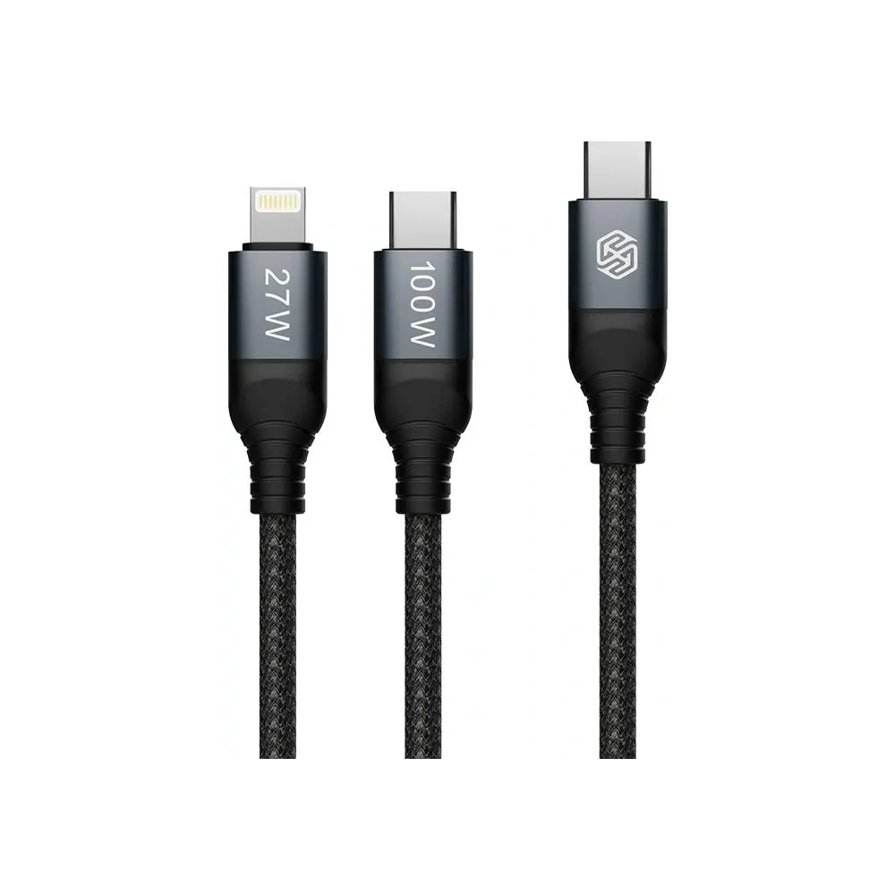 Kabel Nillkin Data Cable DualPower 2w1 USB-C PD 3.0 100W, Lightning PD 27W black