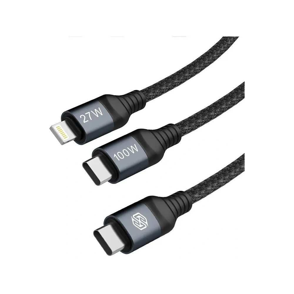 Kabel Nillkin Data Cable DualPower 2w1 USB-C PD 3.0 100W, Lightning PD 27W black