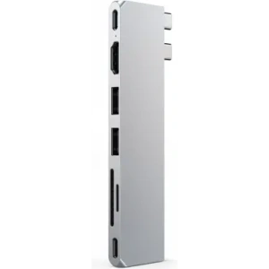 Hub Satechi Pro Hub Slim z podwójnym USB-C do MacBook (USB 4, HDMI, 2xUSB-A, SD/microSD, USB-C) (silver)