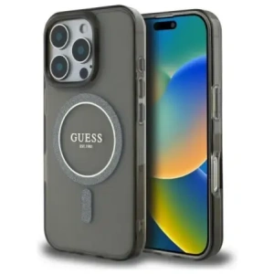 Buy Guess GUHMP16LHFGEREK Apple iPhone 16 Pro hardcase IML Glitter Circle MagSafe black - GUE4081 - {ean13} - Home Screen Store Europe