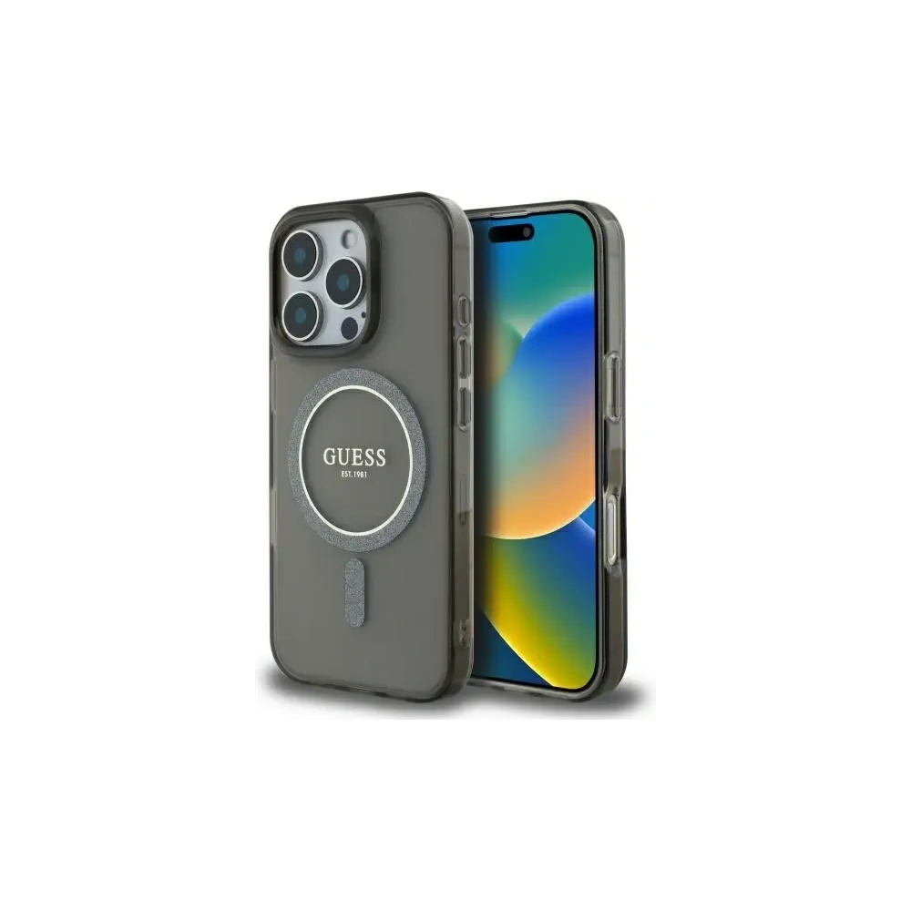 Etui Guess GUHMP16LHFGEREK Apple iPhone 16 Pro hardcase IML Glitter Circle MagSafe czarny/black