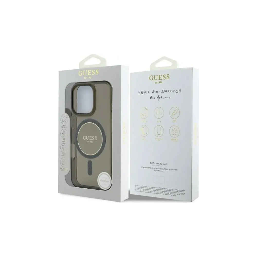 Etui Guess GUHMP16LHFGEREK Apple iPhone 16 Pro hardcase IML Glitter Circle MagSafe czarny/black