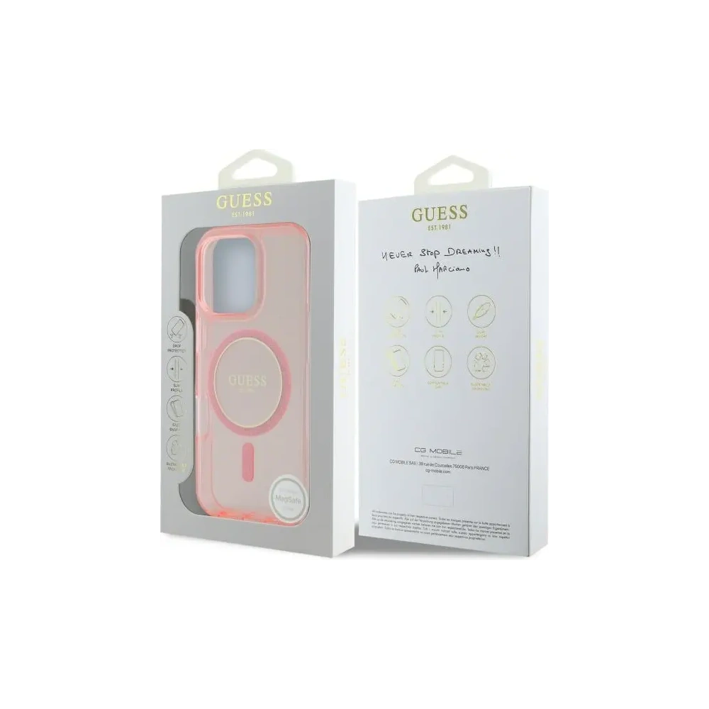 Etui Guess GUHMP16LHFGEREP Apple iPhone 16 Pro hardcase IML Glitter Circle MagSafe różowy/pink