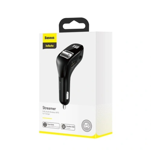 Kup Transmiter FM Baseus Streamer F40, AUX, Bluetooth 5.0, 2x USB, 3A (czarny) - BSU1290BLK - {ean13} - Sklep Home Screen