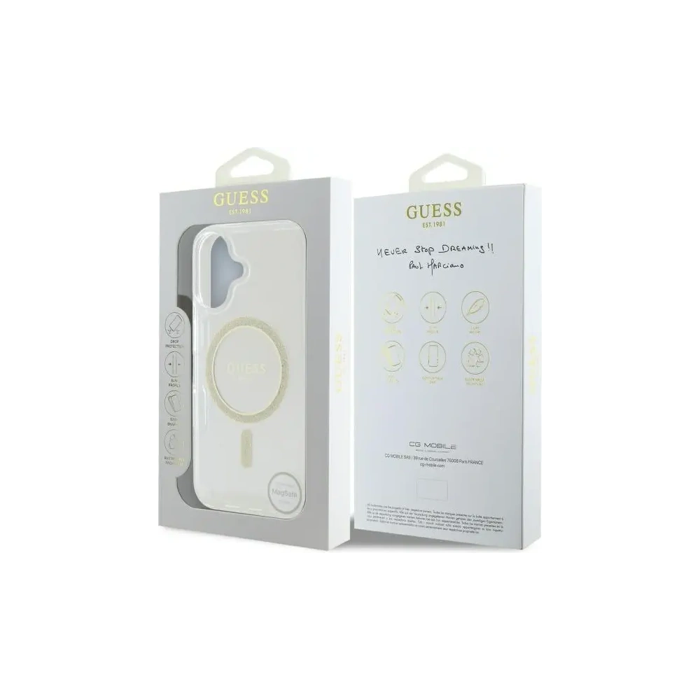 Etui Guess GUHMP16MHFGERET Apple iPhone 16 Plus hardcase IML Glitter Circle MagSafe przeźroczysty/transparent