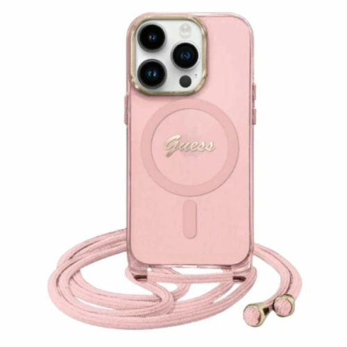 Buy Guess GUHMP16SHCTSGNSP Apple iPhone 16 hardcase Crossbody Cord Script MagSafe pink - GUE4084 - {ean13} - Home Screen Store Europe