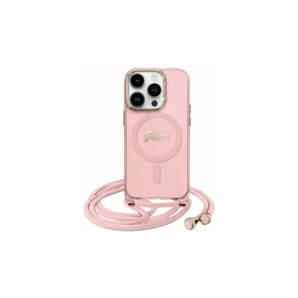 Etui Guess GUHMP16SHCTSGNSP Apple iPhone 16 hardcase Crossbody Cord Script MagSafe różowy/pink