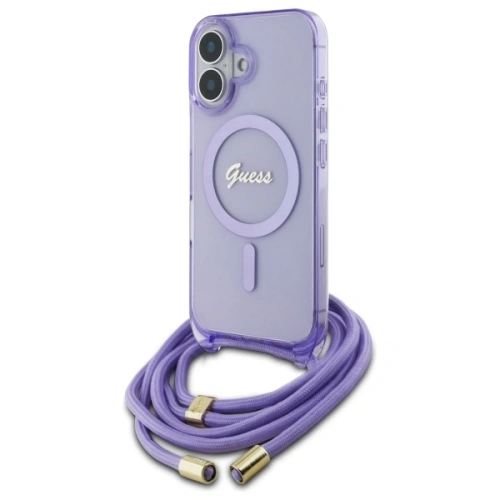 Buy Guess GUHMP16SHCTSGNSU Apple iPhone 16 hardcase Crossbody Cord Script MagSafe purple - GUE4085 - {ean13} - Home Screen Store Europe
