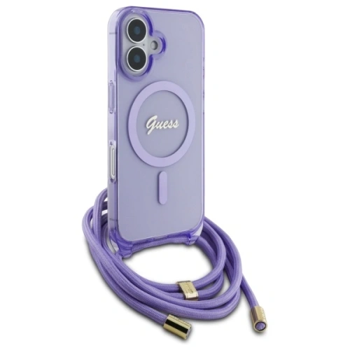 Kup Etui Guess GUHMP16SHCTSGNSU Apple iPhone 16 hardcase Crossbody Cord Script MagSafe fioletowy/purple - GUE4085 - {ean13} - Sklep Home Screen