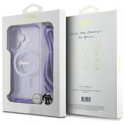 Kup Etui Guess GUHMP16SHCTSGNSU Apple iPhone 16 hardcase Crossbody Cord Script MagSafe fioletowy/purple - GUE4085 - {ean13} - Sklep Home Screen