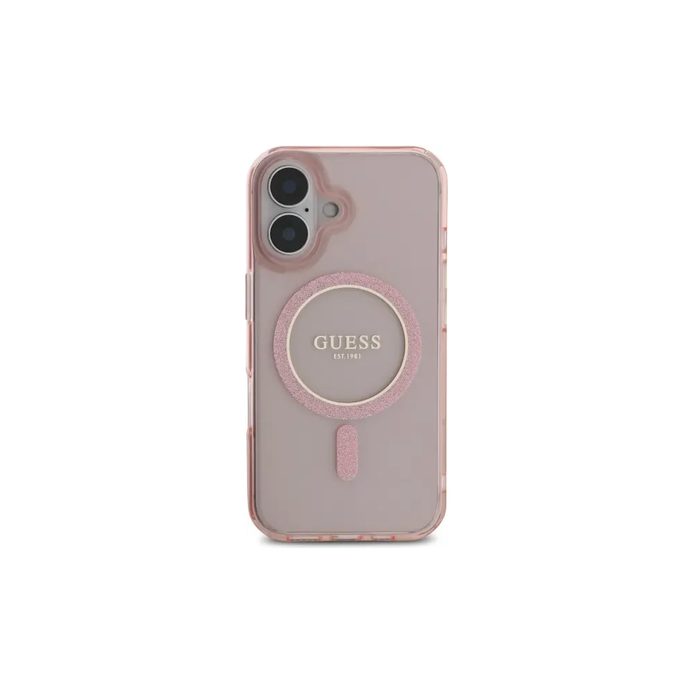 Etui Guess GUHMP16SHFGEREP Apple iPhone 16 hardcase IML Glitter Circle MagSafe różowy/pink