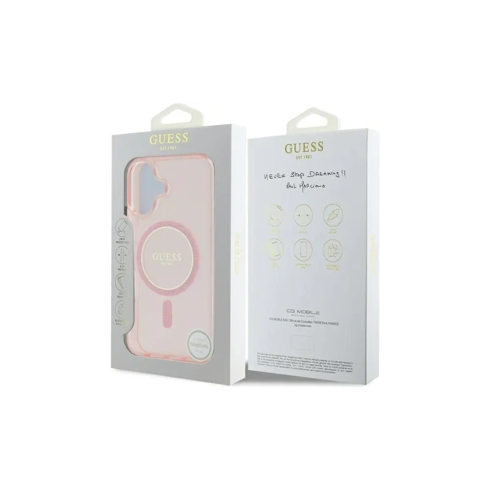 Etui Guess GUHMP16SHFGEREP Apple iPhone 16 hardcase IML Glitter Circle MagSafe różowy/pink