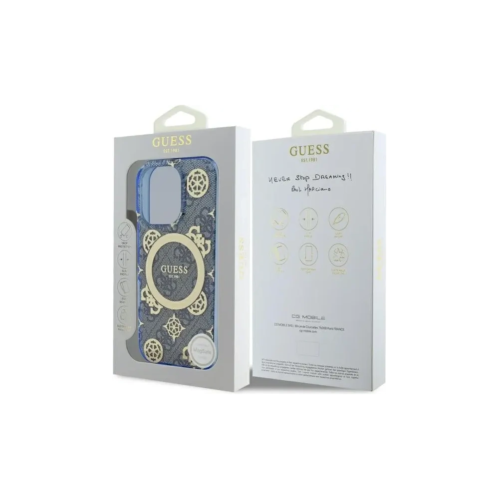 Etui Guess GUHMP16XH4PYEEB Apple iPhone 16 Pro Max hardcase IML Peony On 4G Background MagSafe niebieski/blue