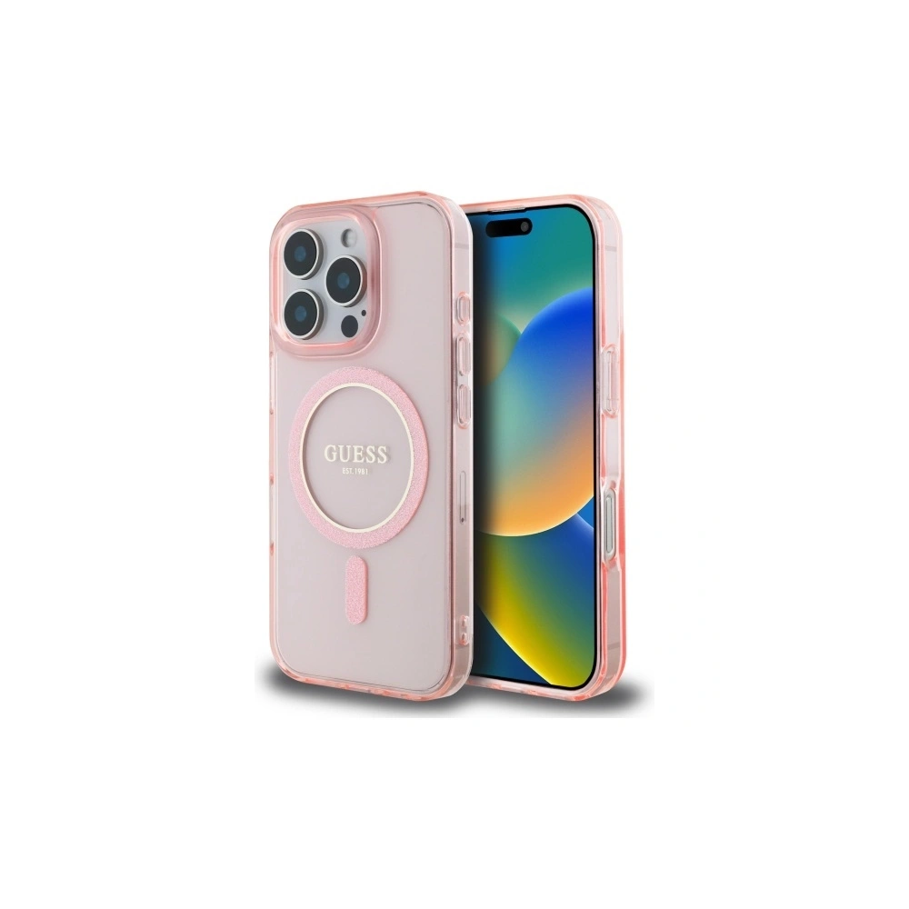 Etui Guess GUHMP16XHFGEREP Apple iPhone 16 Pro Max hardcase IML Glitter Circle MagSafe różowy/pink