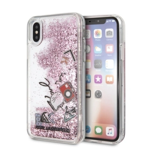Kup Karl Lagerfeld KLHCPXKSICRO iPhone X/Xs růžovo-zlatý/rose gold tvrdý obal Ikonické vzory Tekoucí třpytky - KLD211RS - {ean13} - Sklep Home Screen