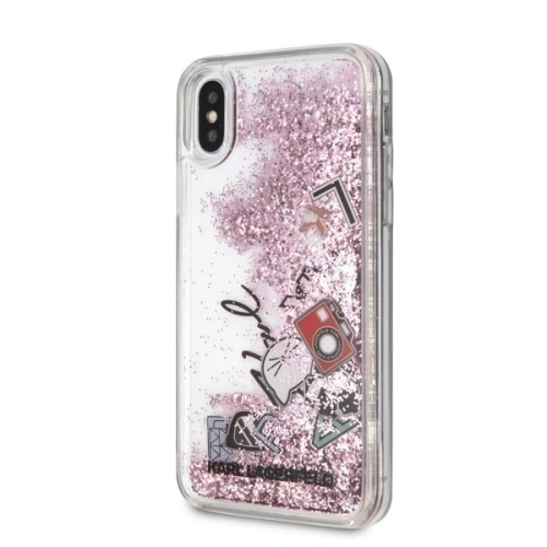 Kup Karl Lagerfeld KLHCPXKSICRO iPhone X/Xs růžovo-zlatý/rose gold tvrdý obal Ikonické vzory Tekoucí třpytky - KLD211RS - {ean13} - Sklep Home Screen