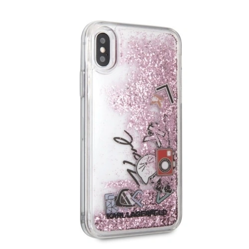 Kup Karl Lagerfeld KLHCPXKSICRO iPhone X/Xs růžovo-zlatý/rose gold tvrdý obal Ikonické vzory Tekoucí třpytky - KLD211RS - {ean13} - Sklep Home Screen