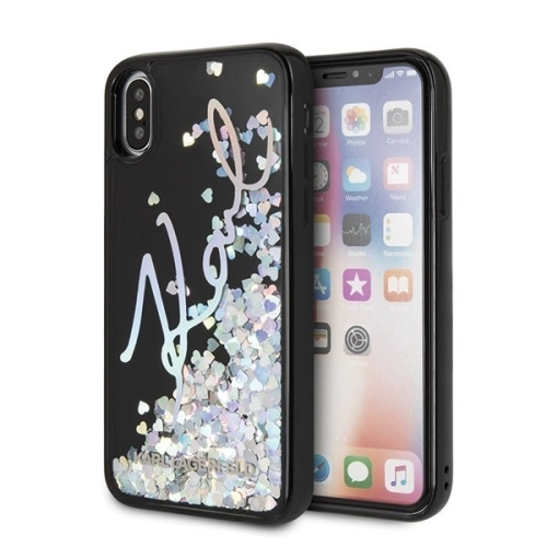 Kup Karl Lagerfeld KLHCPXKSIGMU iPhone X/Xs schwarz/schwarzes Hartschalenetui Signature Liquid Glitter Sequins - KLD212BLK - {ean13} - Sklep Home Screen