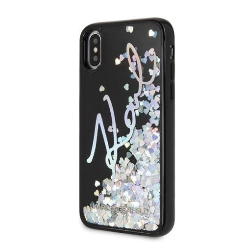 Kup Karl Lagerfeld KLHCPXKSIGMU iPhone X/Xs schwarz/schwarzes Hartschalenetui Signature Liquid Glitter Sequins - KLD212BLK - {ean13} - Sklep Home Screen
