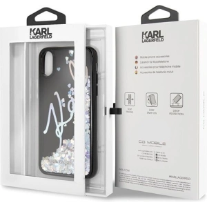 Kup Karl Lagerfeld KLHCPXKSIGMU iPhone X/Xs schwarz/schwarzes Hartschalenetui Signature Liquid Glitter Sequins - KLD212BLK - {ean13} - Sklep Home Screen