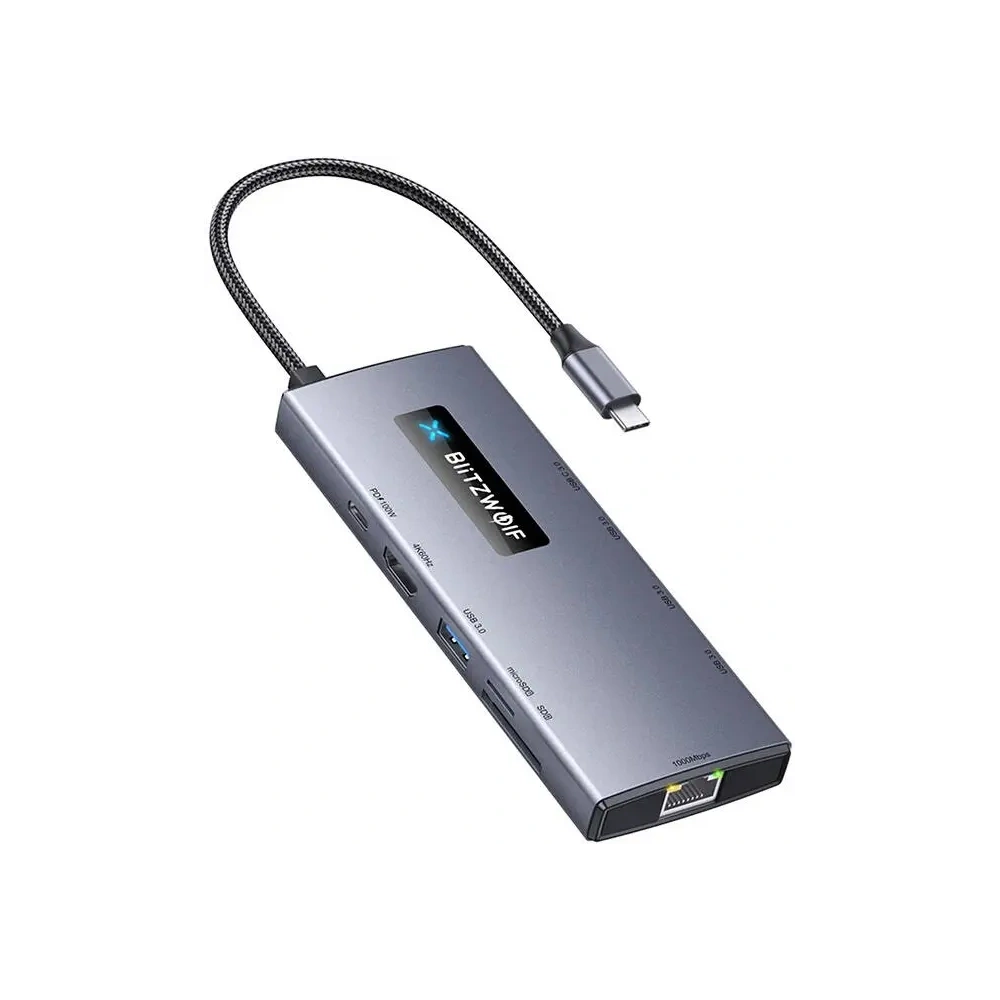 Adapter 10w1 Blitzwolf BW-NEW TH8 3xUSB-A 3.0, 2xUSB-C 3.0, USB-C PD 100W, HDMI 4K60Hz, SD/TF 3.0, RJ45 1000 Mbps