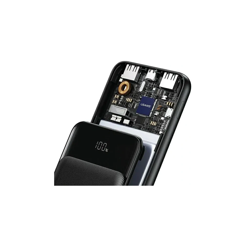 Powerbank USAMS XY Series 10000mAh 10W MicroUSB, 2xUSB-A, USB-C czarny/black