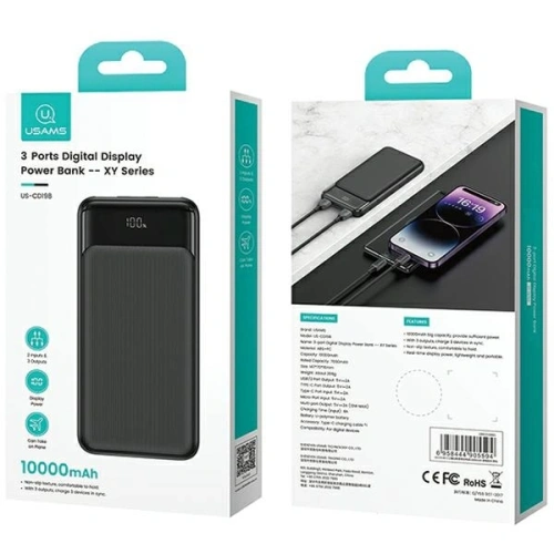 Kup Powerbank USAMS XY Series 10000mAh 10W MicroUSB, 2xUSB-A, USB-C czarny/black - USA1193 - {ean13} - Sklep Home Screen