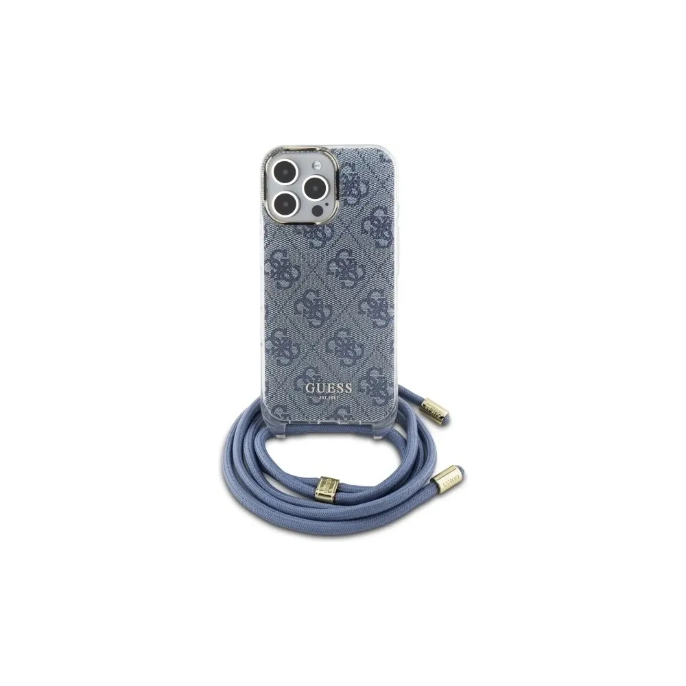 Etui Guess GUHCP16LHC4SEB Apple iPhone 16 Pro hardcase Crossbody Cord 4G Print niebieski/blue